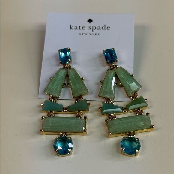 NWT Kate Spade Beach Gem Turquoise Goldtone Necklace & Earring Set - Picture 5 of 7